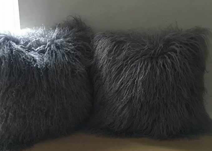 CUSCINO MONGOLO TIBETANO 45cm NERO- della PELLICCIA della PELLE DI PECORA del cuscino mongolo della pelliccia