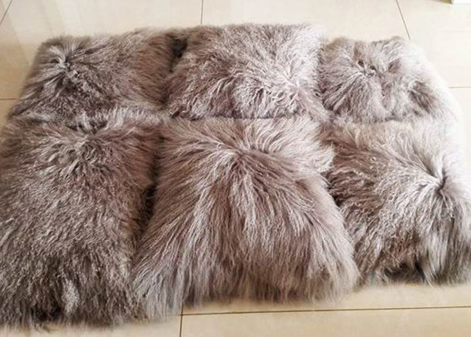 Il doppio ha parteggiato cuscini sfocati molli della pelle di pecora, cuscini mongoli reali della pelliccia