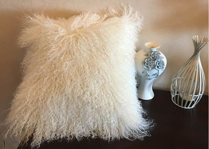 Quadrato lungo rosa mongolo genuino del cuscino di tiro della pelliccia dell'agnello della pelle di pecora dei capelli della pelliccia 100% 45cm