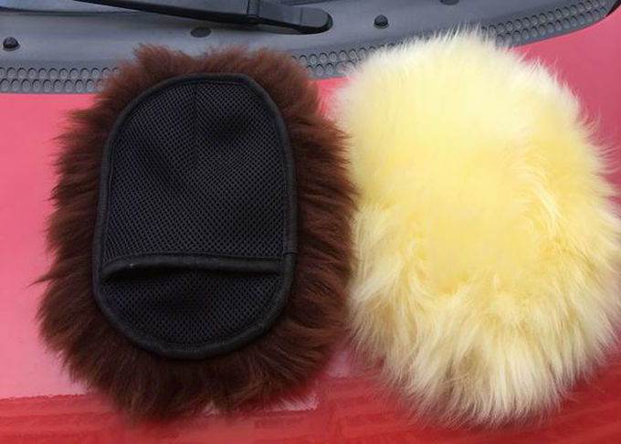 Guanto lungo laterale della lana merino di Brown del guanto mezzo dell'autolavaggio della pelle di pecora singolo per il polacco dell'automobile