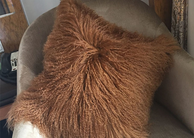 Cammello genuino marrone chiaro del cuscino della pelle di pecora del Tibet della pelliccia dei capelli mongoli reali di Wave 40cm
