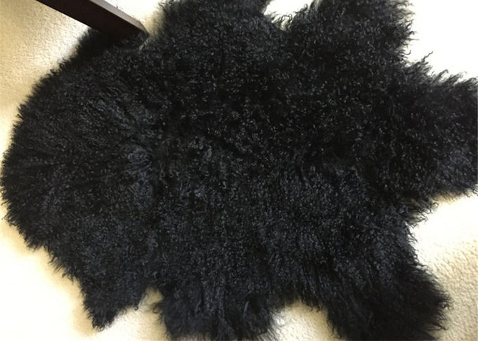 Coperta reale lavabile molle nera della pelle di pecora calda con la pelliccia piena spessa dei capelli lunghi