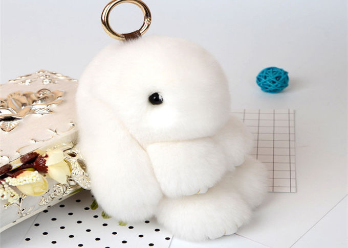 coniglietto lanuginoso Keychain di 13-20cm con il materiale da otturazione del cotone di 100% pp/pelliccia reale del coniglio