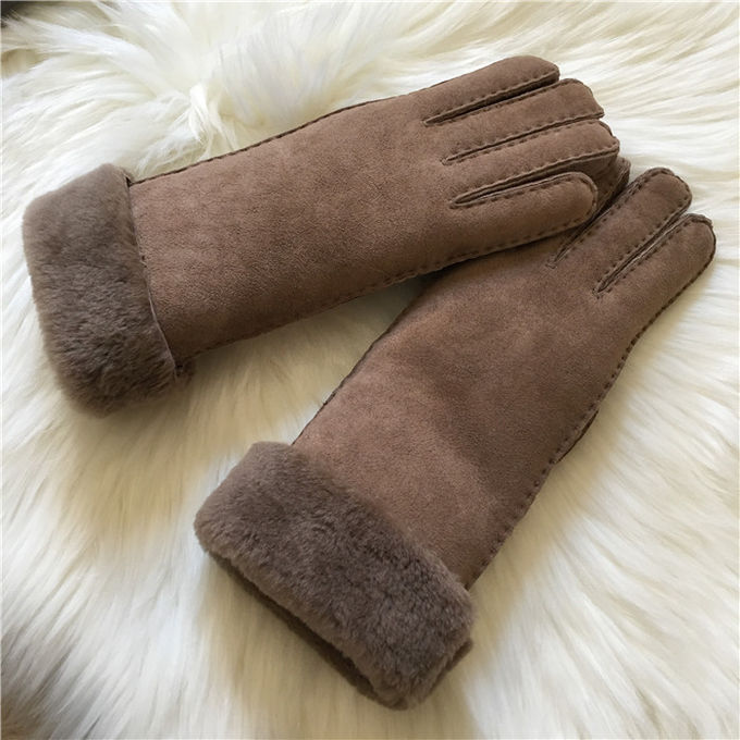 I doppi guanti della mano di shearling dei guanti della pelle di pecora del fronte delle donne con pelliccia Cuff
