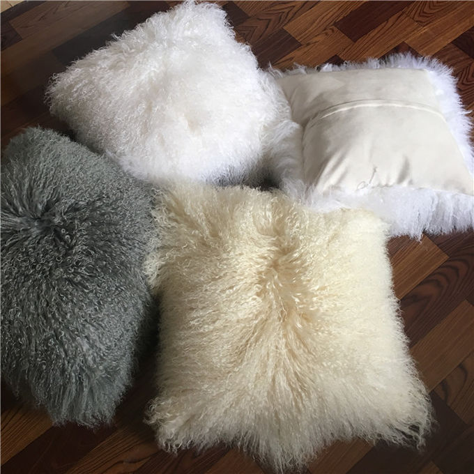 16" cuscino mongolo della lana d'agnello della pelle di pecora del cuscino della pelle di pecora della lana della pelliccia della federa mongola del cuoio