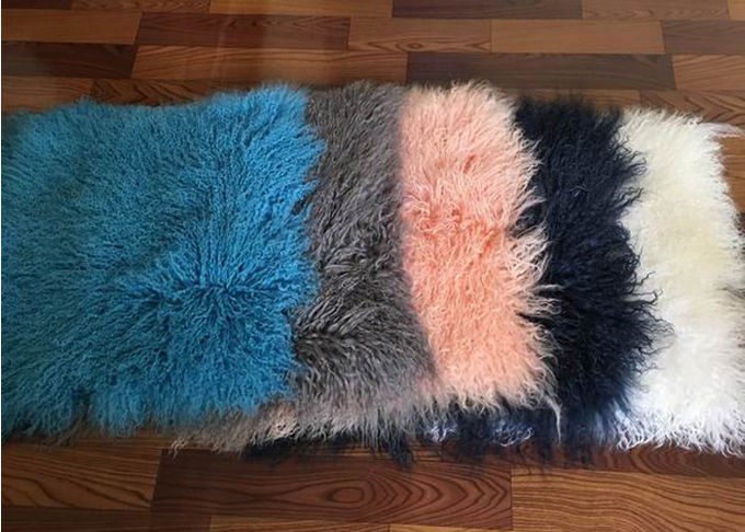 Salone 16 pollici di capelli ricci lunghi del cuscino mongolo della pelliccia con il micro rivestimento della pelle scamosciata